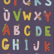 Alphabet on Eggplant Purple Kinder Kids Quilting Fabric