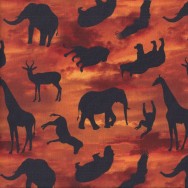 Lion Elephant Giraffe Animal Silhouettes African Safari Quilting Fabric