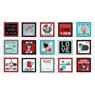 Sheep Knitting Squares Balls of Yarn All You Knit is Love Quilting Fabric Panel 