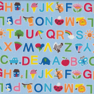 Alphabet ABC with Cute Characters on Light Blue 