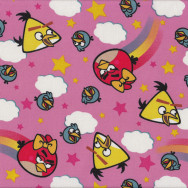 Angry Birds on Pink Rainbows and Clouds Licensed Quilt Fabric