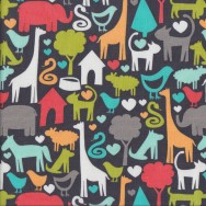 Charcoal Animal World Kids Quilting Fabric