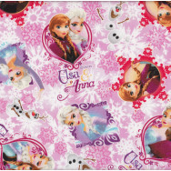 Disney Frozen Anna Elsa Olaf Snowflakes on Pink Licensed Fabric