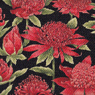 Australian Waratah Flowers on Black Floral Quilting Fabric
