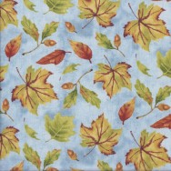 Autumn Leaves Acorns on Blue Nature Landscape Quilting Fabric
