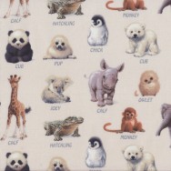 Baby Animals With Names on Cream Wildlife Quilt Fabric