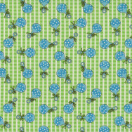 Baby Talk Blue Rattles on Green and White Quilting Fabric