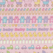 Prams Teddy Bears Ducks Love Hearts Baby Talk on Pink Quilting Fabric