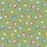 Cute Cars on Pastel Green Baby Talk Kids Quilting Fabric