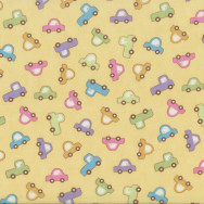Cute Cars on Pastel Yellow Baby Talk Kids Quilting Fabric