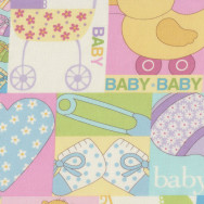 Baby Talk Pastel Yellow Pink Pram Love Hearts Duck Quilting Fabric