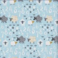 Sheep on Blue Bah Bah Baby Numbers Kids Quilting Fabric