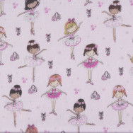 Pretty Ballerinas Ballet on Pink LAMINATED Water Resistant Slicker Fabric 