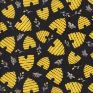 Bees Beehives on Black Save The Bees Quilting Fabric