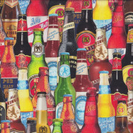 Beer Bottles of the World Mens Ale House Quilting Fabric