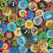 Beer Bottle Caps of the World Mens Ale House Quilting Fabric