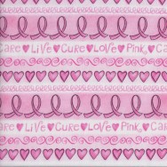 Pink Ribbon Breast Cancer Cure Love Care on Pink Border Quilting Fabric