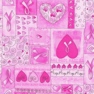 Pink Ribbon Breast Cancer Love Hearts Quilt Fabric