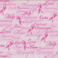 Pink Ribbon Breast Cancer Cure Believe Courage Quilting Fabric