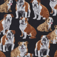  Bulldogs on Black Dogs Pet Quilting Fabric