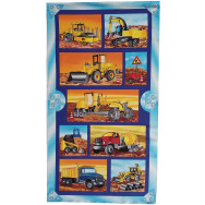 Busy Builders Construction Machinery Cement Truck Quilting Fabric Panel