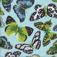 Beautiful Green White Butterflies on Blue Insects Quilting Fabric