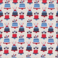 Birthday Cakes Celebration Red Blue Stars on White Quilting Fabric