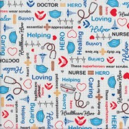 Calling All Nurses Caring Words on White Masks Quilting Fabric
