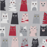 Comical Cats on Grey LAMINATED Water Resistant Slicker Fabric 