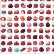 Delicious Chocolates in Rows on White Sweet Tooth Quilting Fabric 