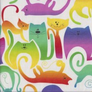 Bright Colourful Cats on White Balls of Yarn Quilting Fabric