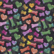 Colourful Rainbow Coloured Dog Treats on Black Pet Quilting Fabric