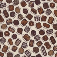 Delicious Chocolates on Beige Sweets Confections Quilting Fabric