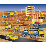 Busy Builders Construction Steamroller Bulldozer Truck Quilting Fabric Panel 