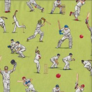Cricket Players Bat Ball Sport Boys on Green Quilting Fabric