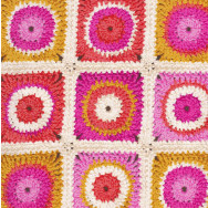 Colourful Crochet Squares Design Retro Quilting Fabric