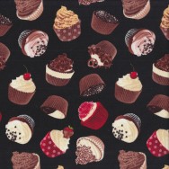 Delicious Cupcakes on Black Kitchen Baking Quilting Fabric