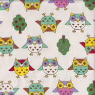 Cute Owls Trees on Cream Kids Girls Fabric