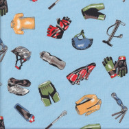 Cycling Apparel on Blue Bicycle On Two Wheels Sport Quilting Fabric