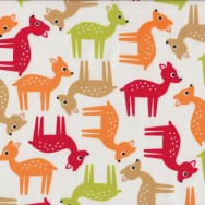 Colourful Bambi Deer Wildlife on White Quilt Fabric