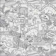 Dinosaurs Colouring in on White Boys Girls Kids Fabric