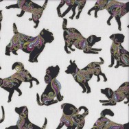 Dog On It Black Silhouettes on White Hot Diggity Gold Metallic Quilting Fabric