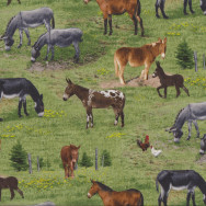 Donkeys on Grass Mules Quilting Fabric