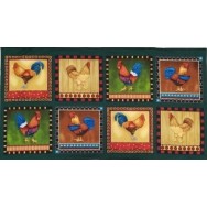 Roosters Chickens Hens Down on The Farm Quilting Fabric Panel