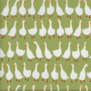White Ducks on Green Geese Farm Animal Quilting Fabric