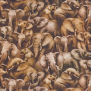 Elephants and Elephant Calves African Wildlife Jangala Quilting Fabric