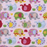 Pretty Elephants on Pink Love Hearts Flowers Quilting Fabric