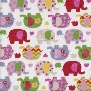 Pretty Elephants on White Love Hearts Flowers Quilting Fabric