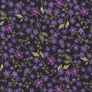 Enchanted Purple Flowers on Black quilting Fabric