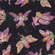 Fairies With Butterfly Wings on Black Fairy Girls Quilt Fabric